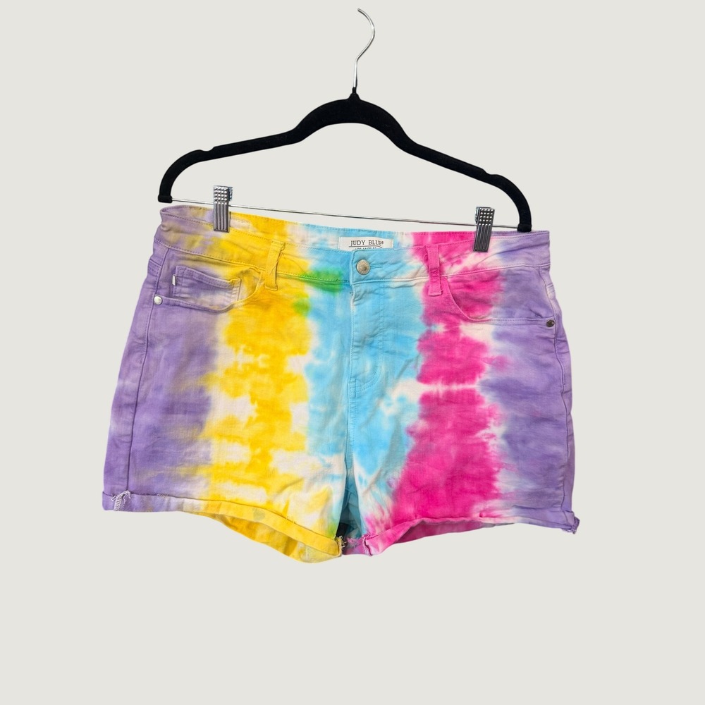 Judy Blue Tie Dye Shorts Womens 1XL Multicolor Rainbow Denim JB150085